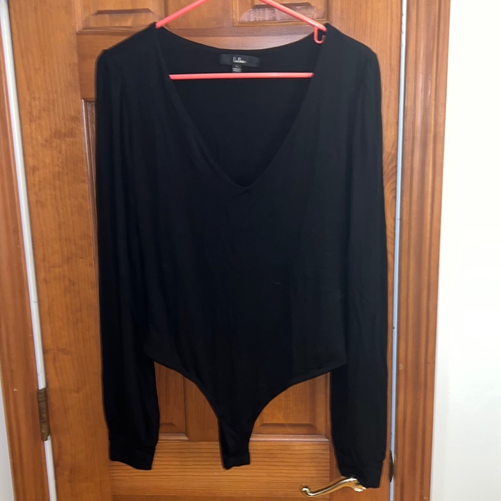 LULUS Black V-Neck Balloon Sleeve Bodysuit